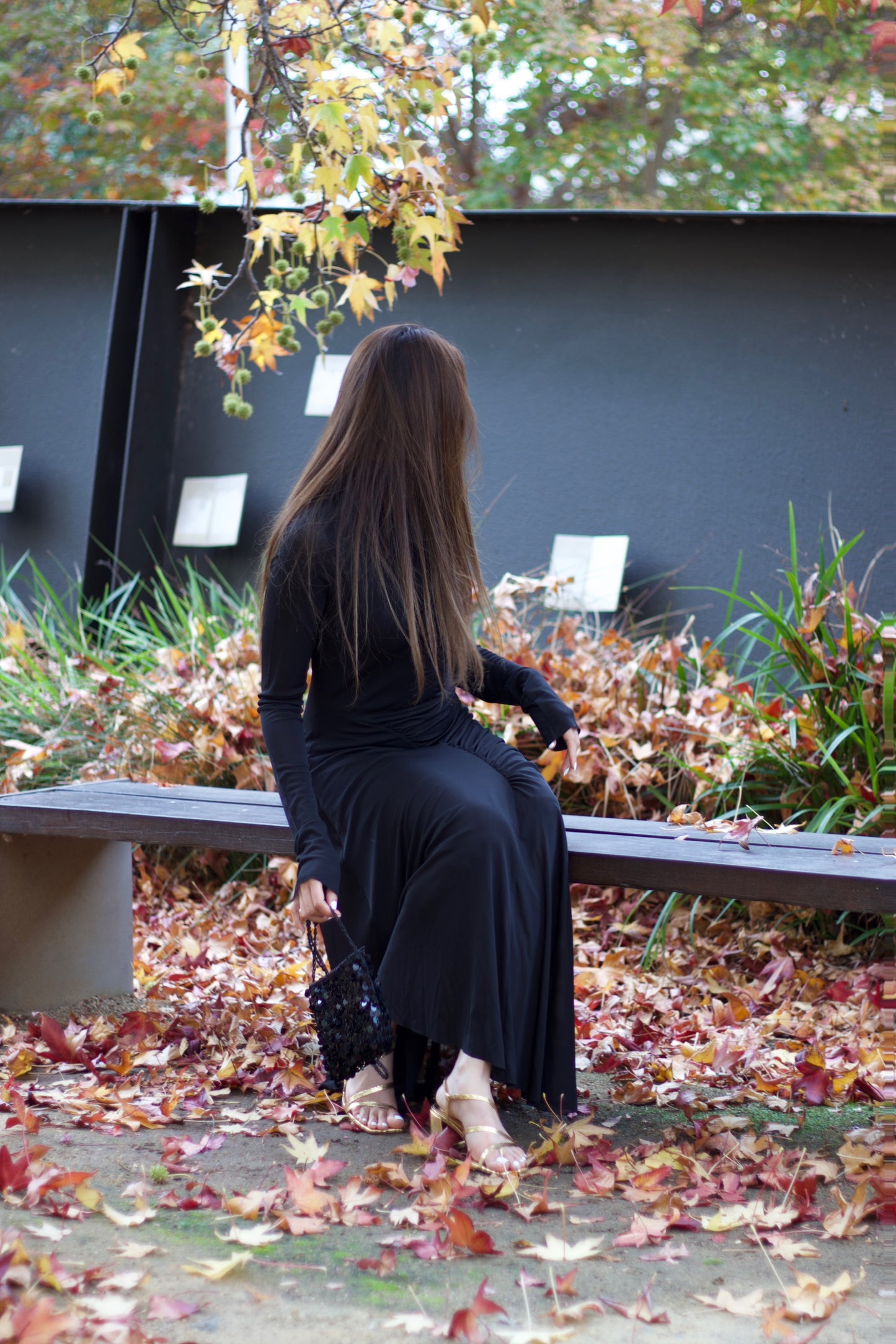 H&M Elegant Black Draped Maxi Dress