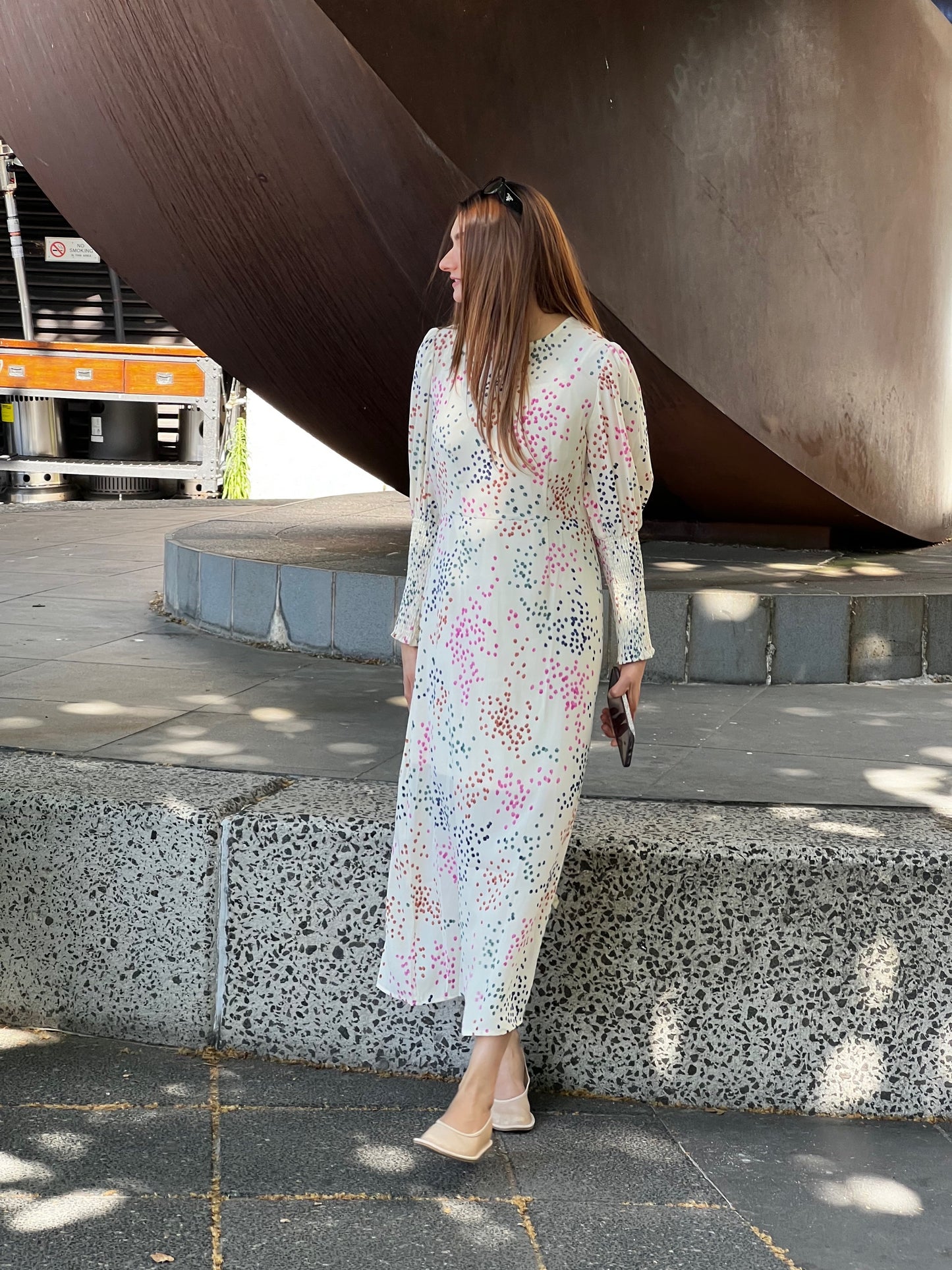 Elegant Multicolour Dotted Maxi Dress