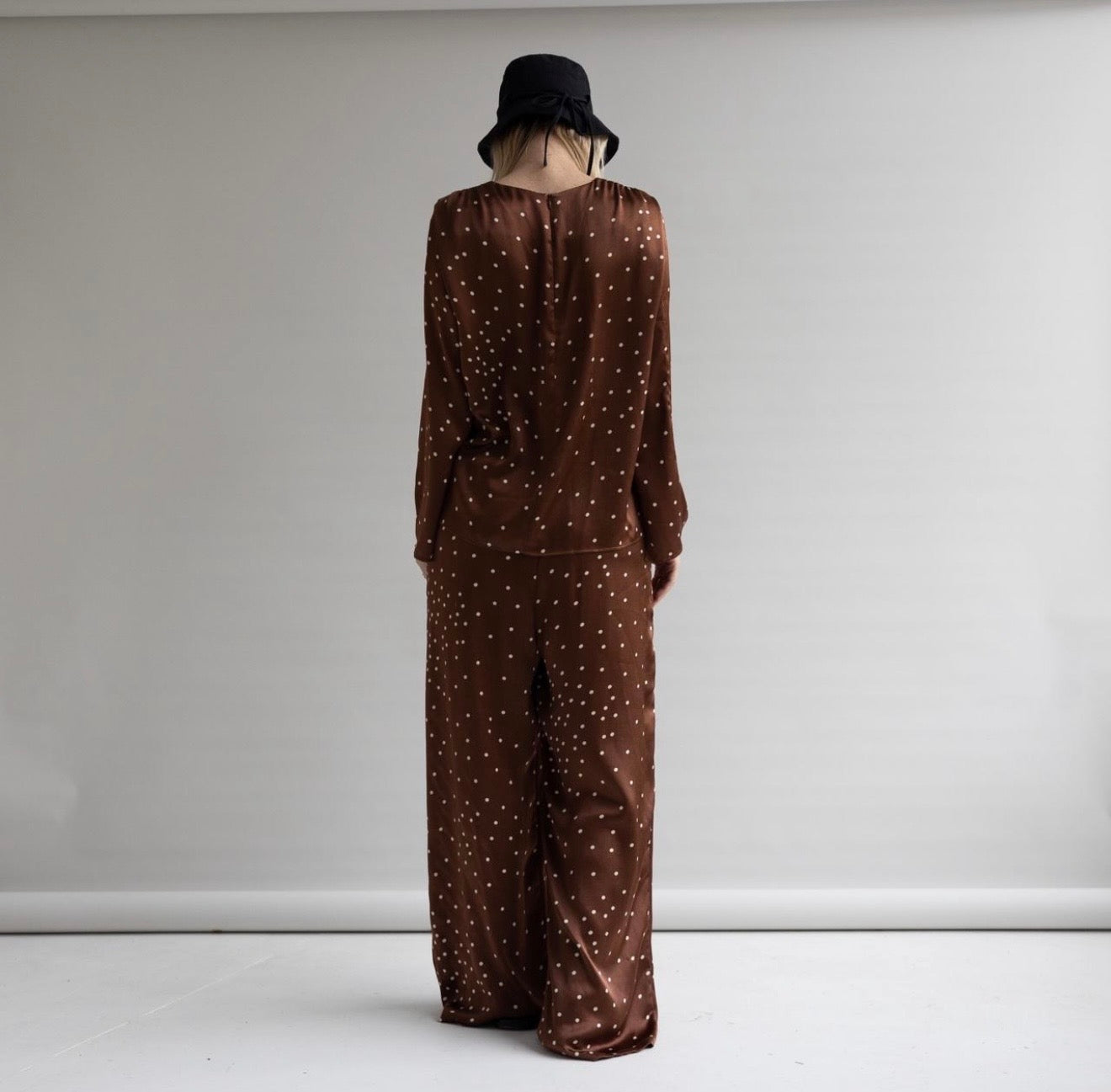 Veronika Maine Brown Polka Dot Wide Leg Set