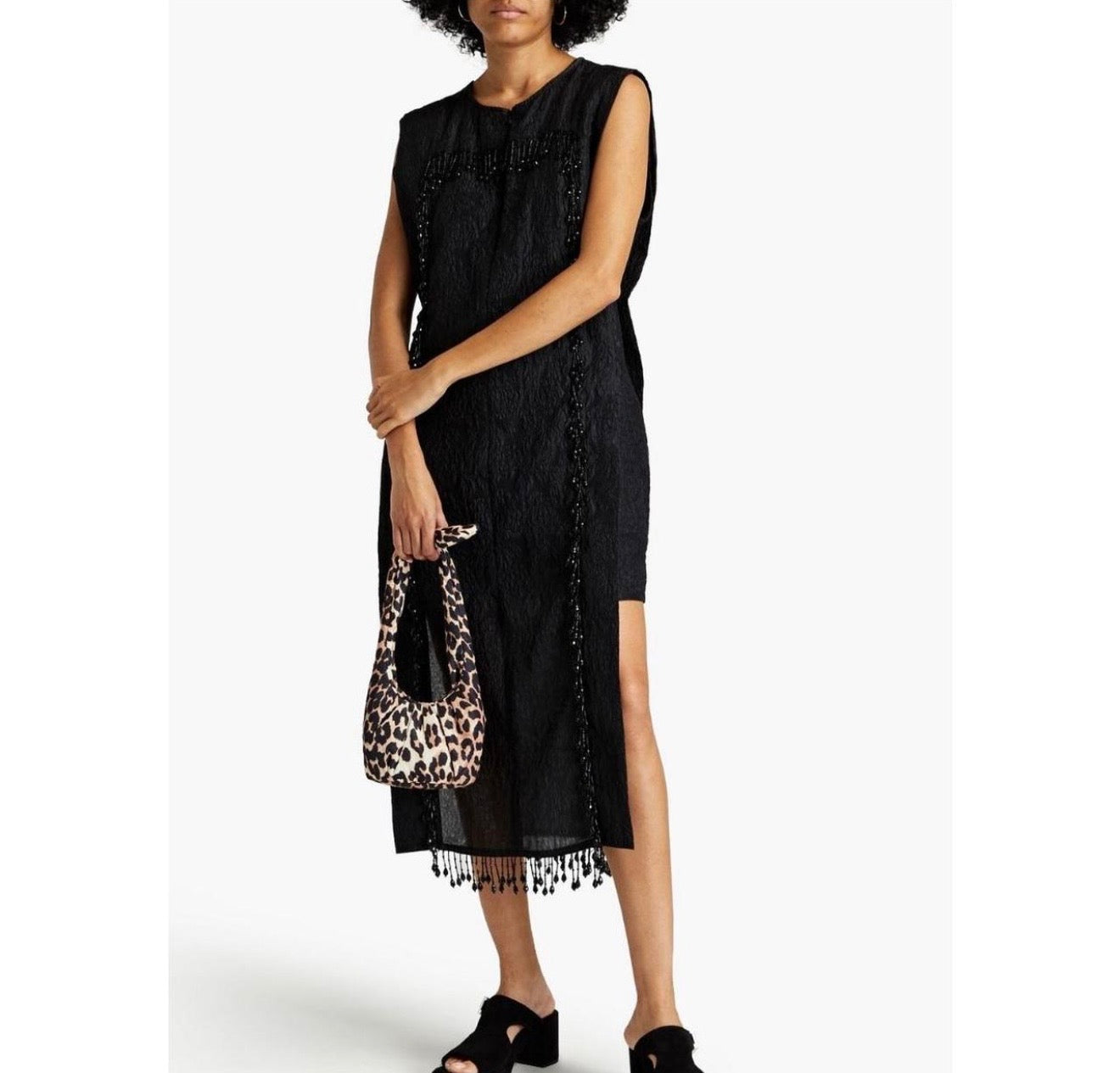 Ganni Organza-Fringe Jacquard Sleeveless Dress