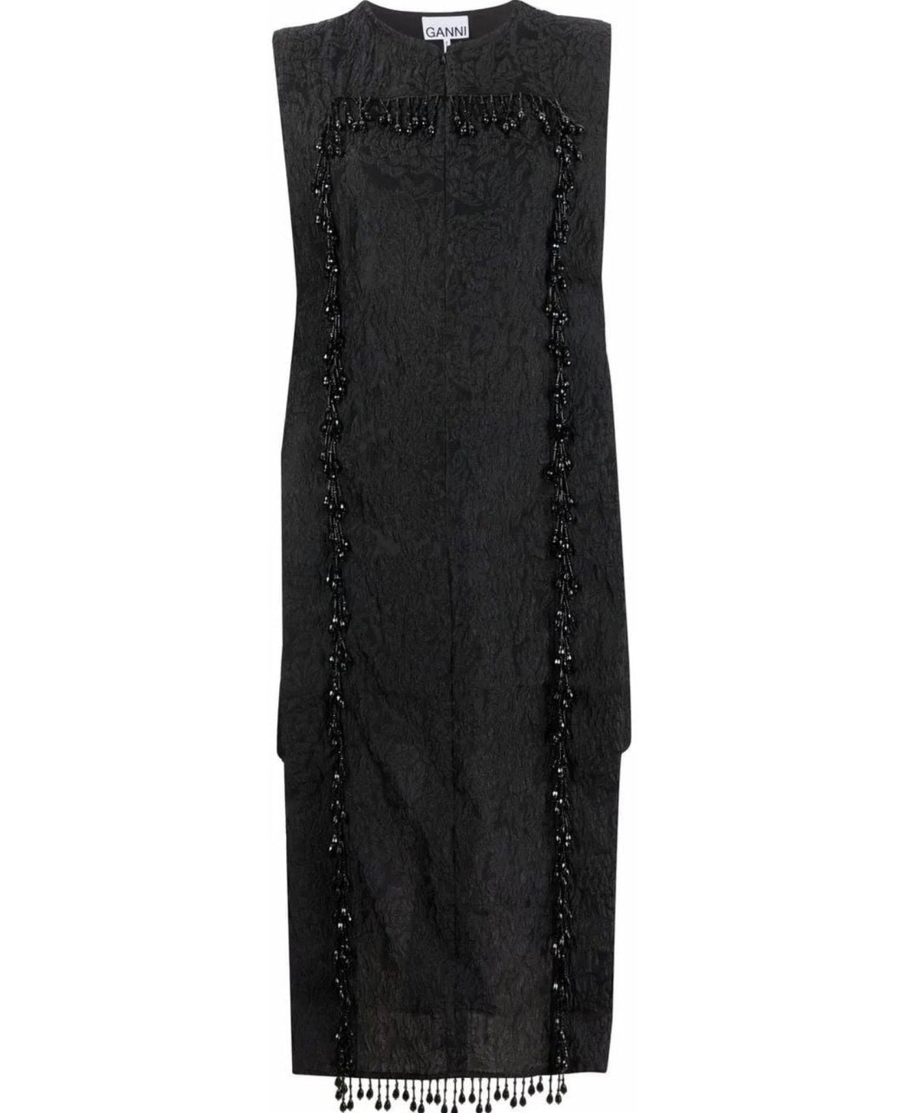Ganni Organza-Fringe Jacquard Sleeveless Dress