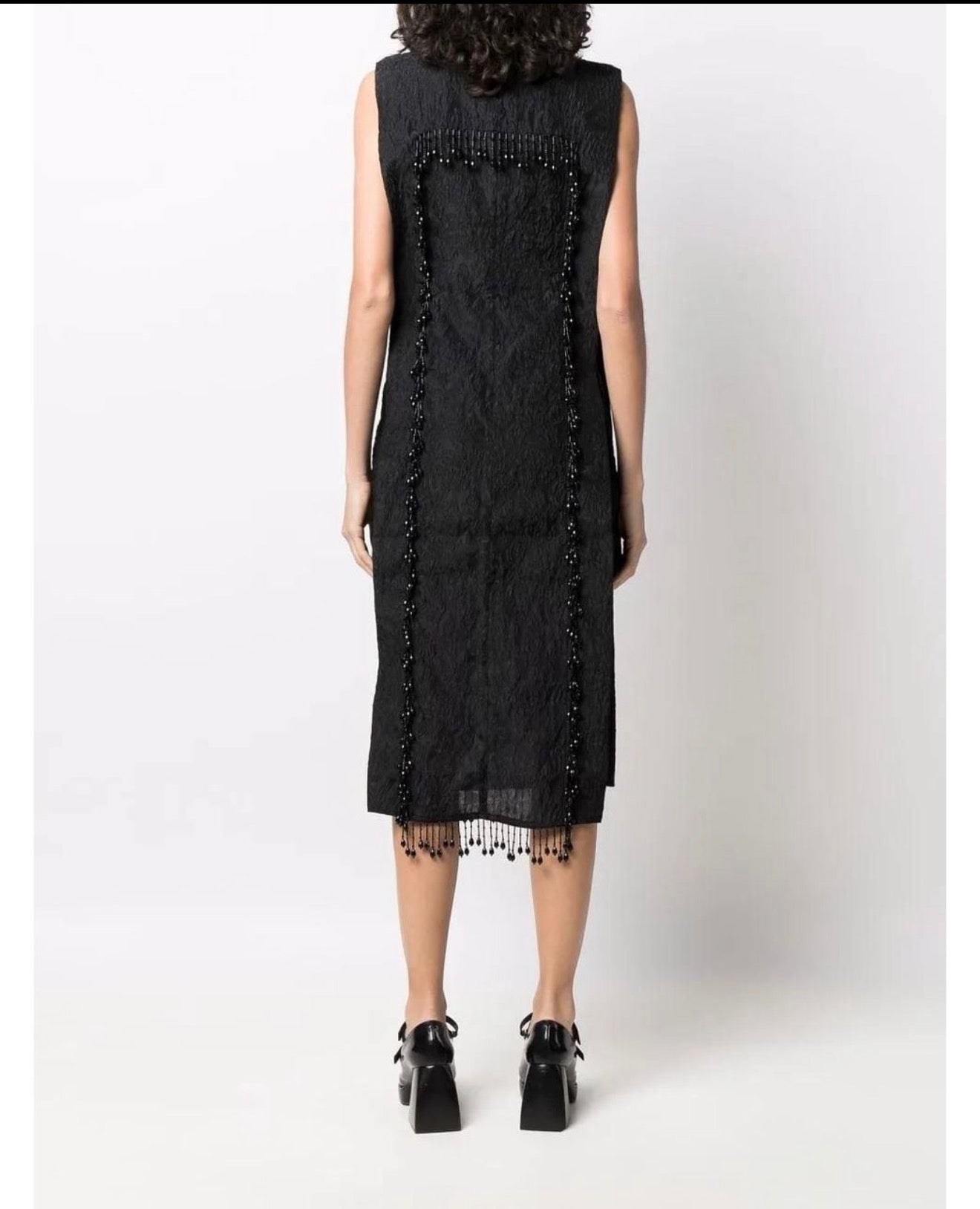 Ganni Organza-Fringe Jacquard Sleeveless Dress