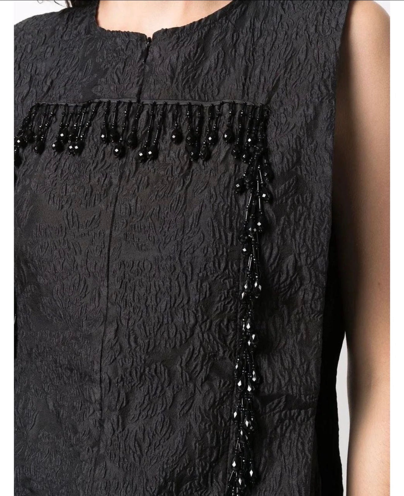 Ganni Organza-Fringe Jacquard Sleeveless Dress