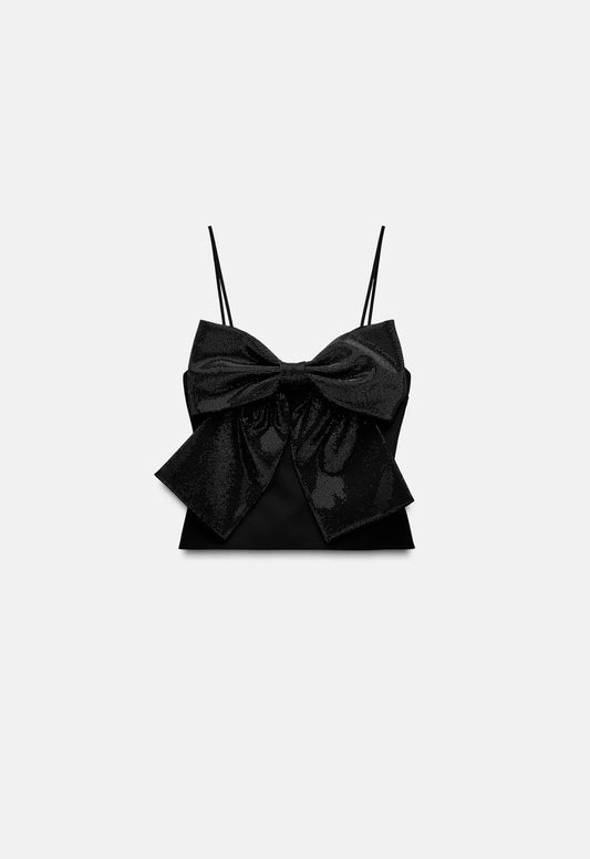 Rhinestone Bow Crop Top