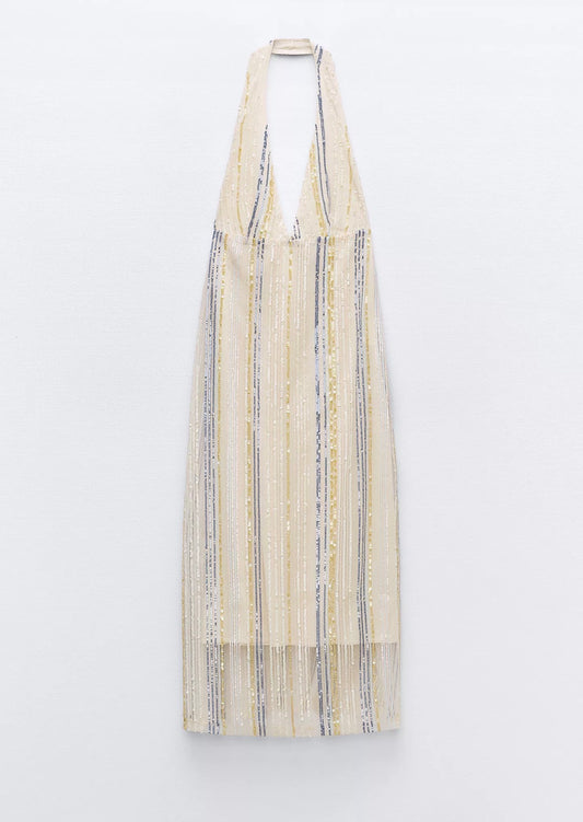 Sequinned Halter Neck Dress