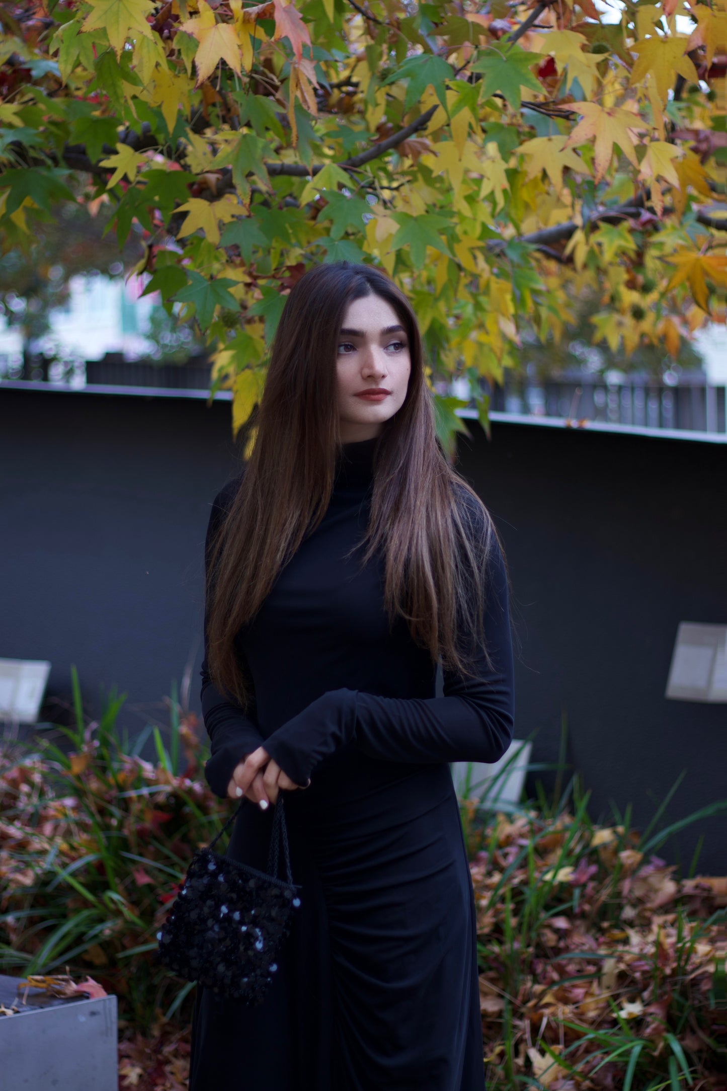 H&M Elegant Black Draped Maxi Dress