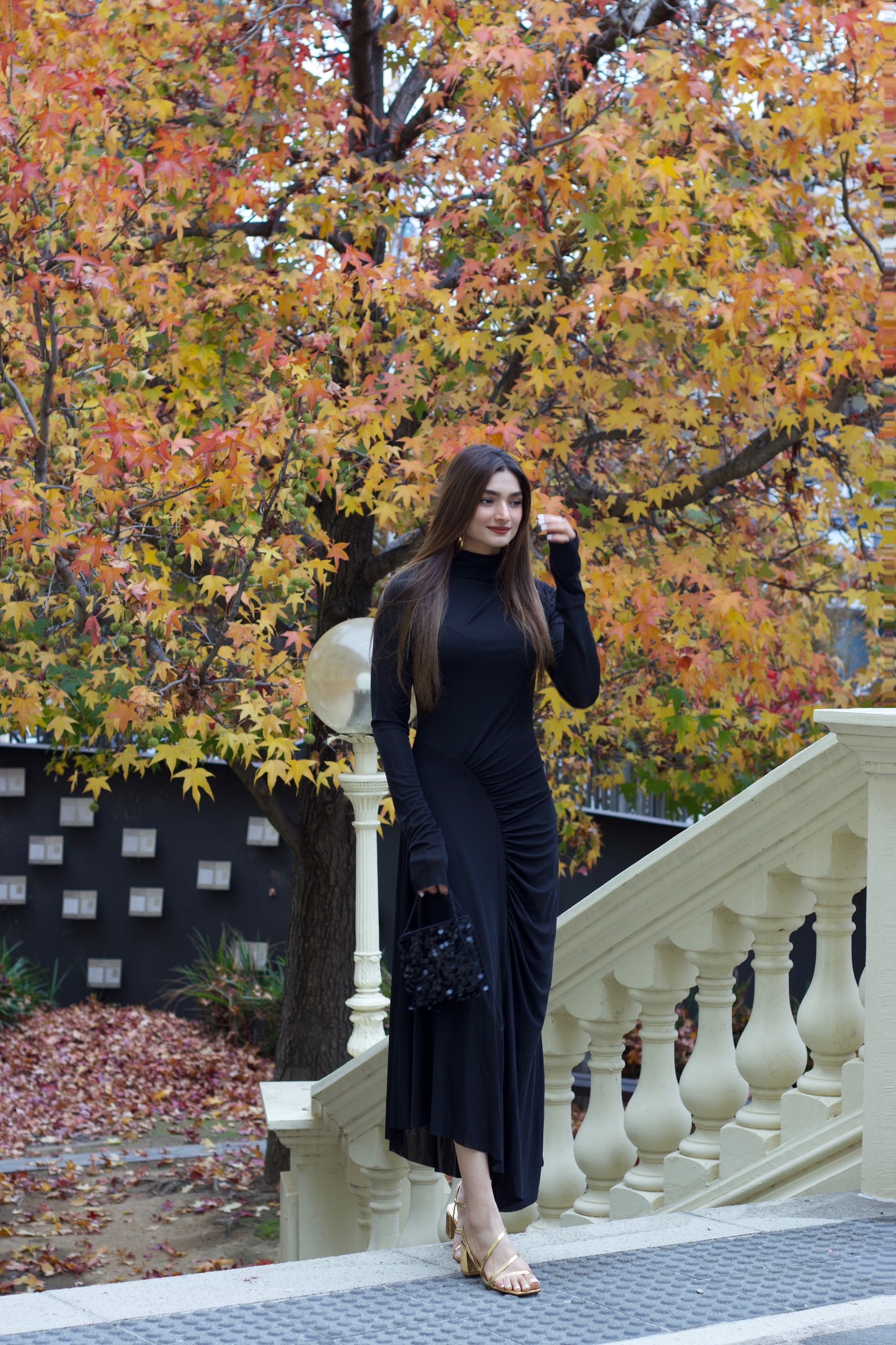H&M Elegant Black Draped Maxi Dress