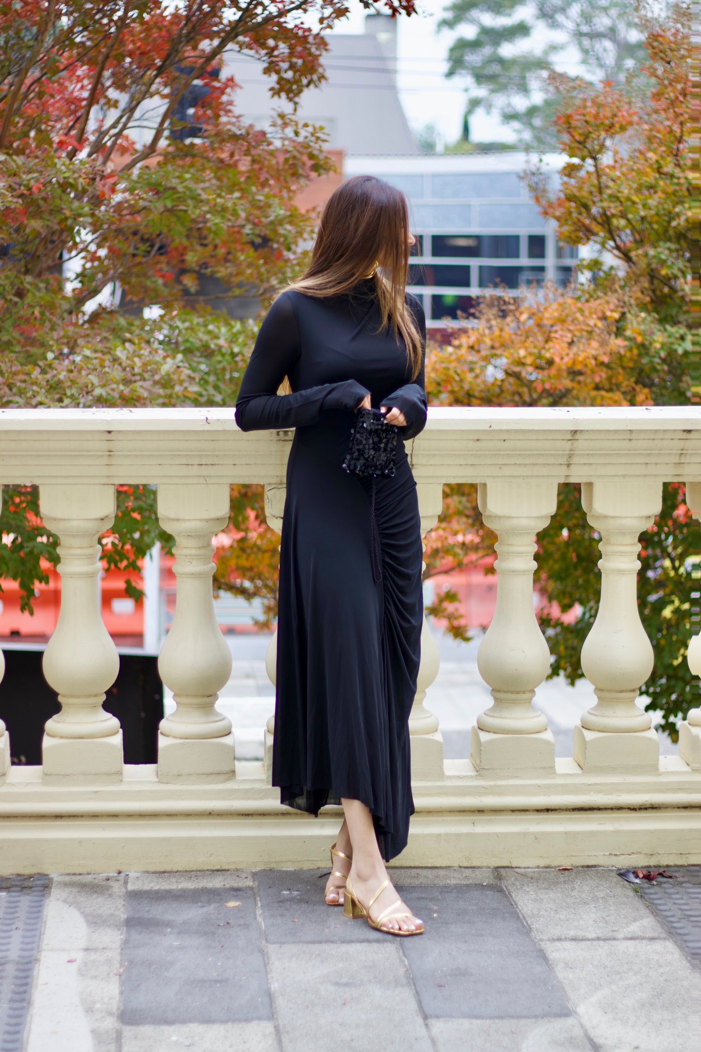 H&M Elegant Black Draped Maxi Dress