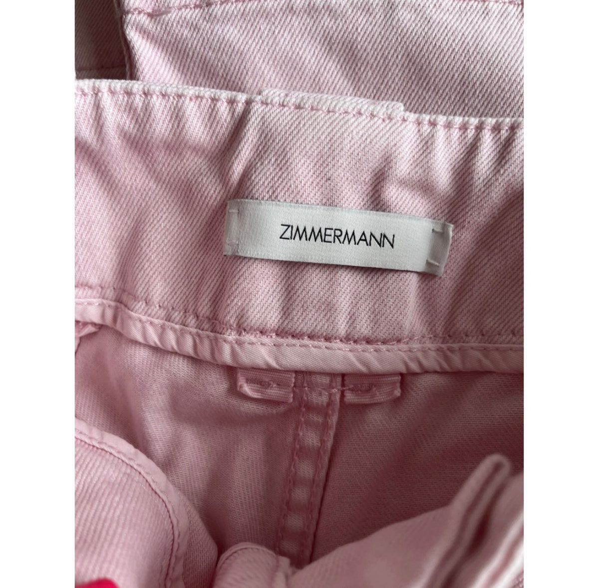 Zimmermann Pastel Pink Denim Blouse & Wide Leg Cropped Jeans Set