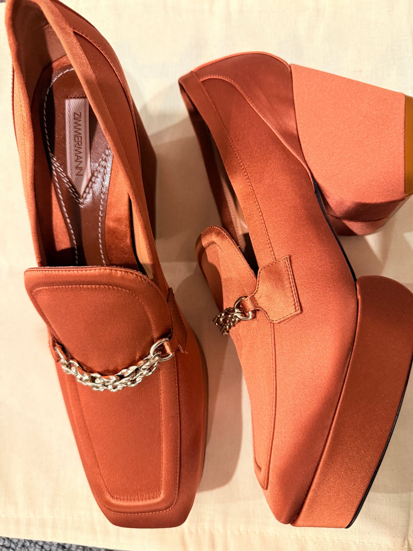 Zimmermann Chain-Embellished Satin Platform Loafers