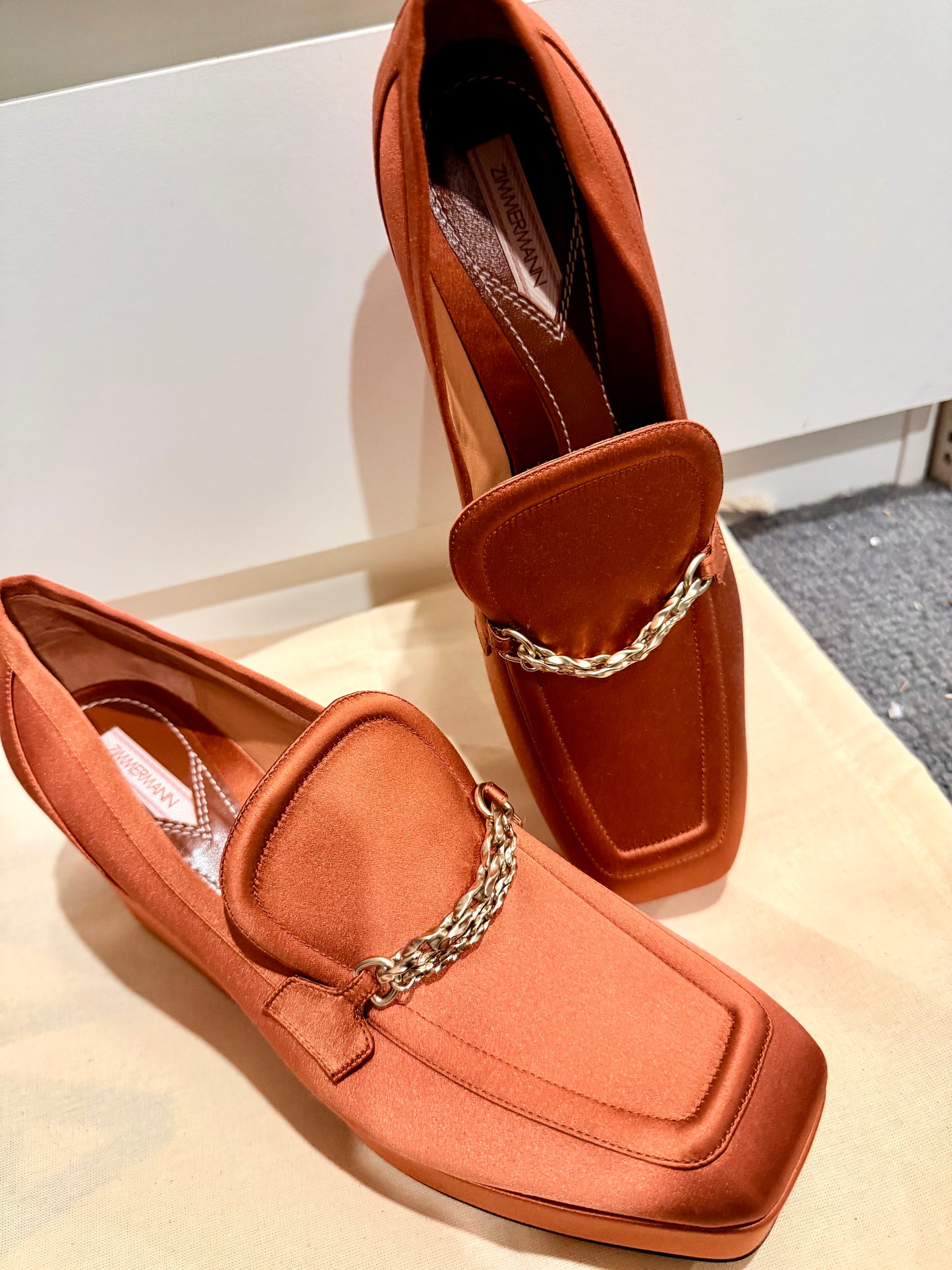 Zimmermann Chain-Embellished Satin Platform Loafers