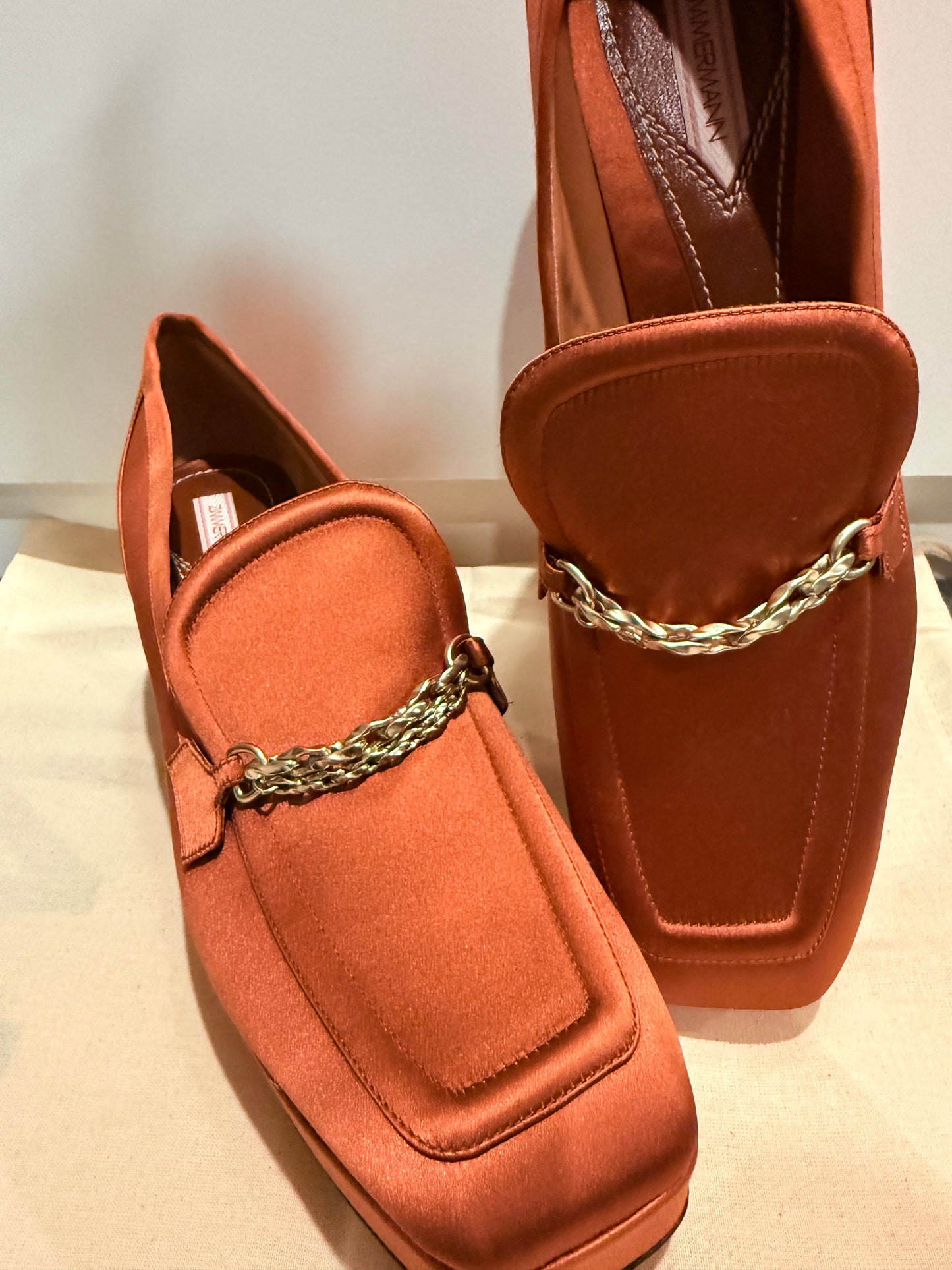 Zimmermann Chain-Embellished Satin Platform Loafers