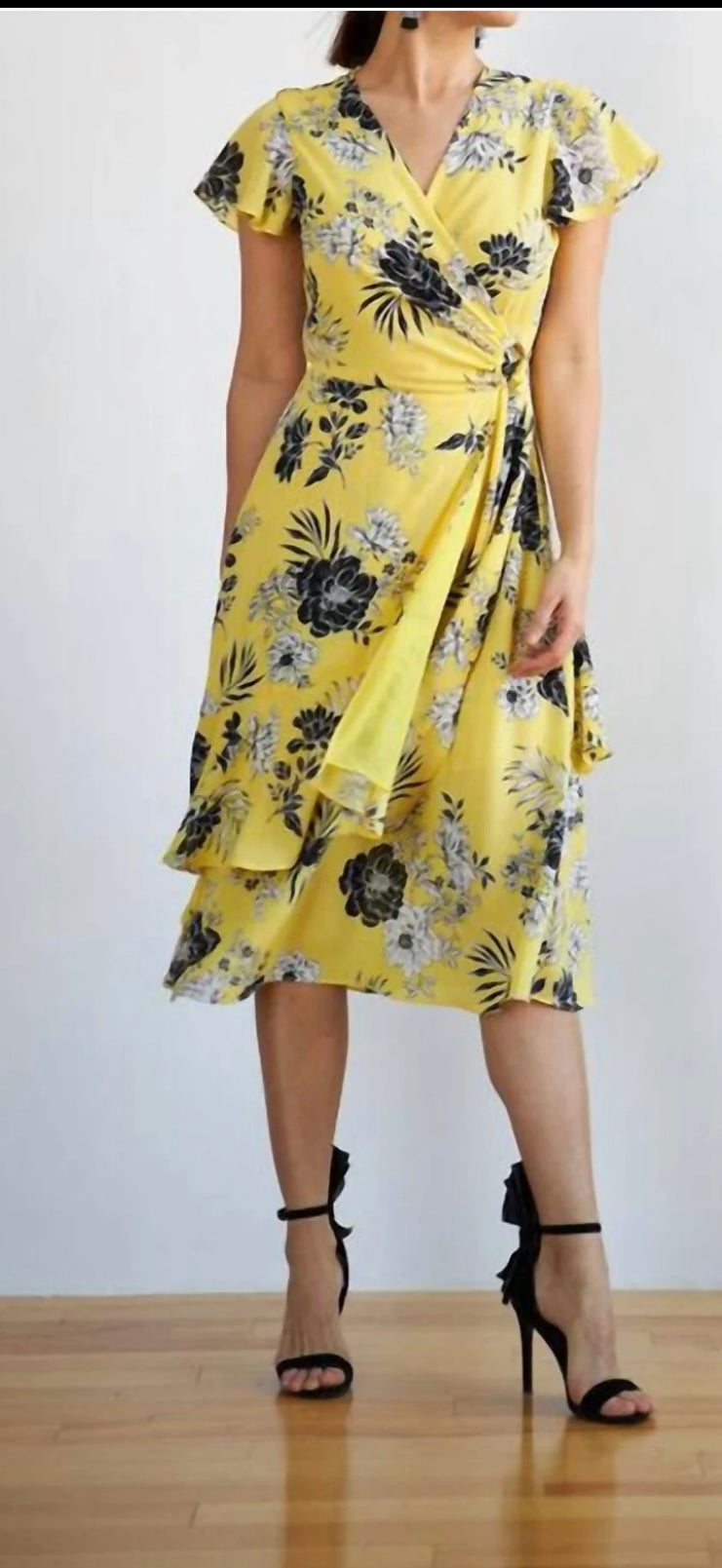 Joseph Ribkoff Floral Wrap Dress In Yellow