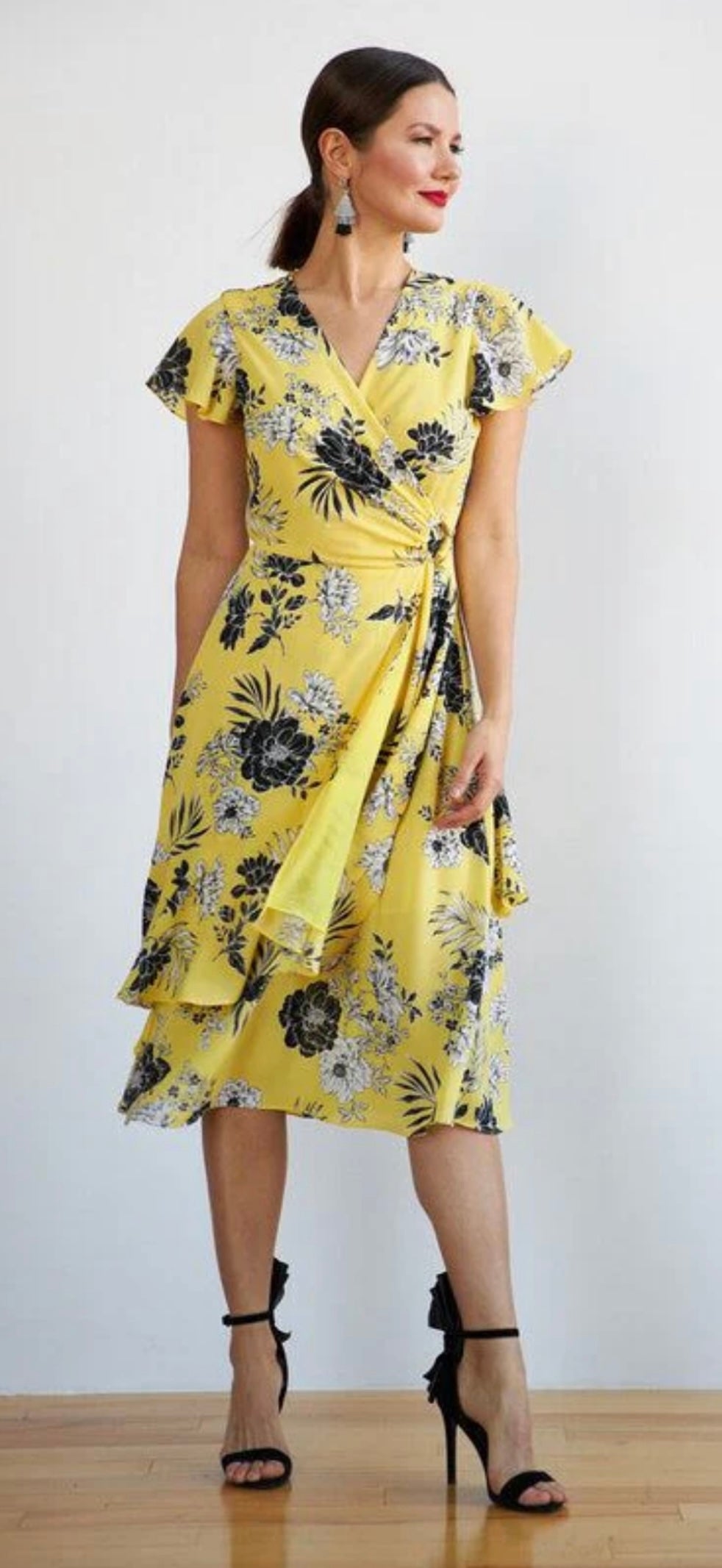 Joseph Ribkoff Floral Wrap Dress In Yellow