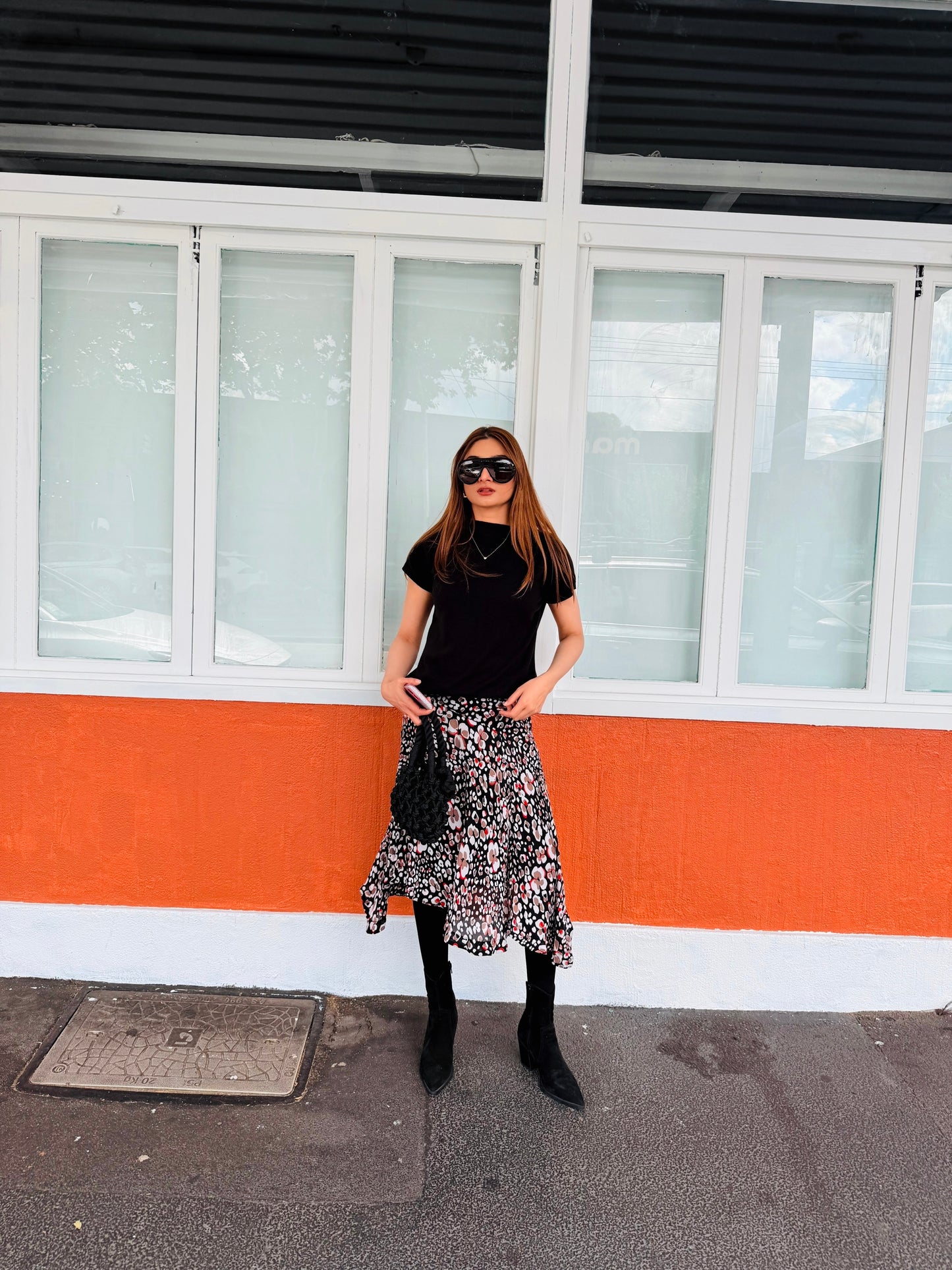 MARCS Black Floral Print Midi Skirt