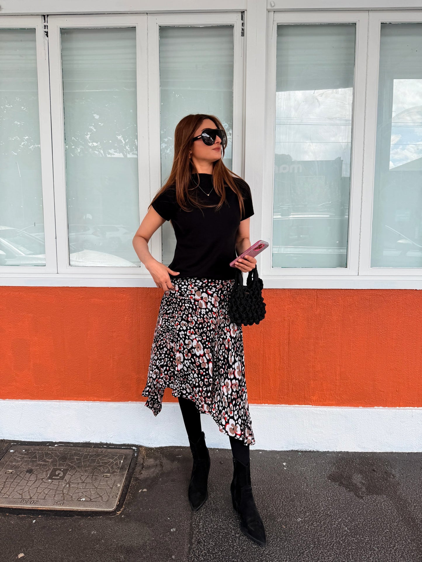MARCS Black Floral Print Midi Skirt