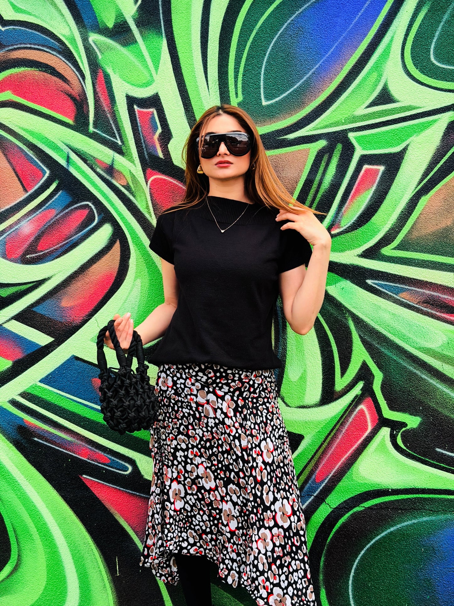 MARCS Black Floral Print Midi Skirt
