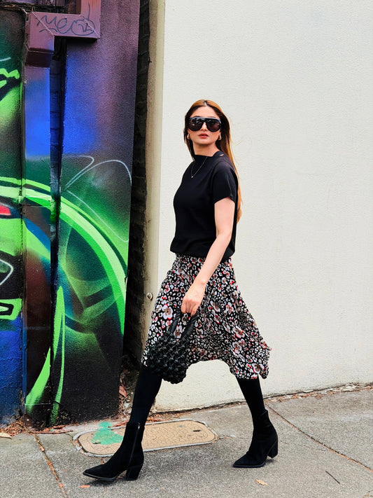 MARCS Black Floral Print Midi Skirt