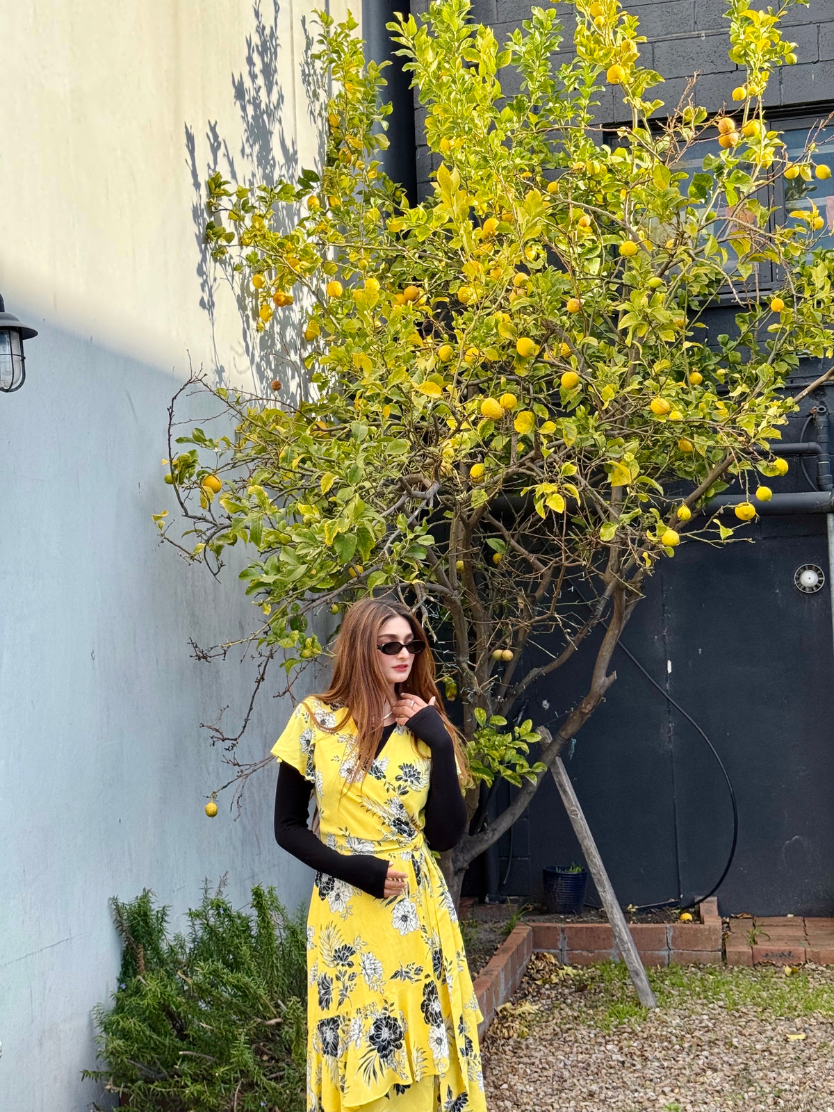 Joseph Ribkoff Floral Wrap Dress In Yellow