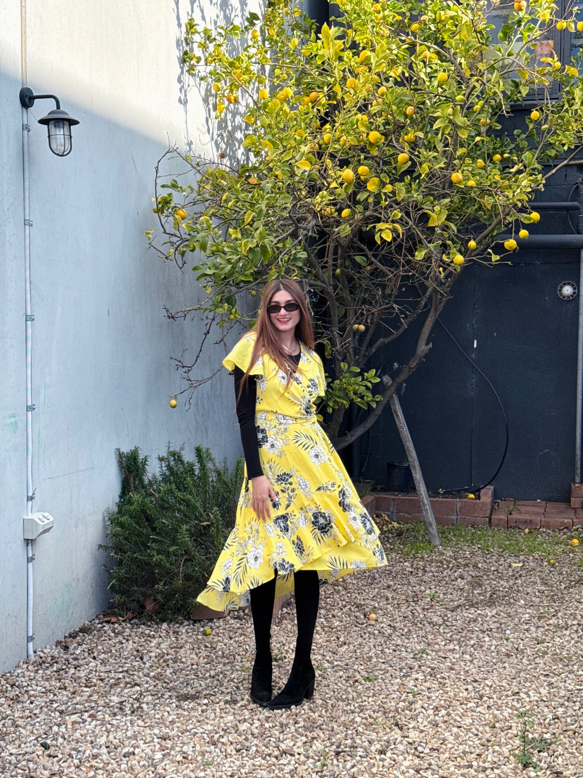 Joseph Ribkoff Floral Wrap Dress In Yellow