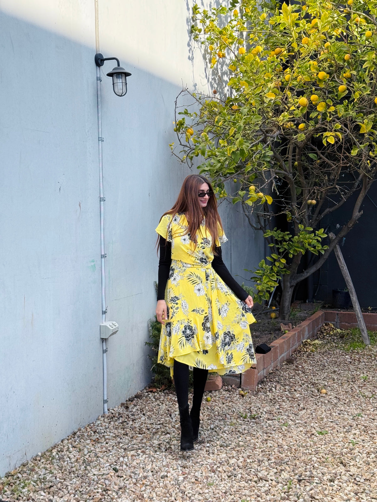 Joseph Ribkoff Floral Wrap Dress In Yellow